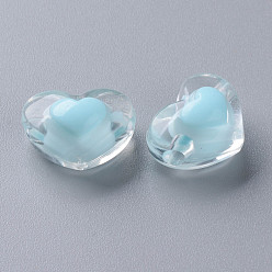 Light Blue Transparent Acrylic Beads, Bead in Bead, Heart, Light Blue, 13x17x9.5mm, Hole: 2.5mm, about 420pcs/500g