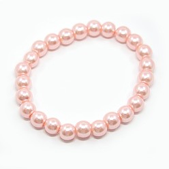 Pink Stretchy Glass Pearl Bracelets, with Elastic Cord, Pink, 6x55mm