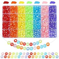 Mixed Color 1400Pcs Transparent Acrylic Beads, Flat Round, Mixed Color, 7x3.5~4mm, Hole: 1.5~1.8mm