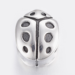 Antique Silver 304 Stainless Steel European Beads, Large Hole Beads,  Ladybird, Antique Silver, 11x9x8mm, Hole: 5mm