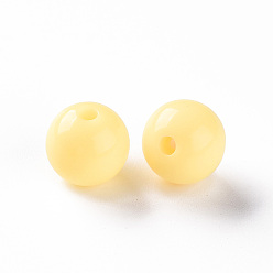 Jaune Perles acryliques opaques, ronde, jaune, 12x11mm, Trou: 1.8mm, environ566 pcs / 500 g