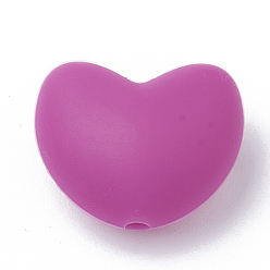 Violet Food Grade Eco-Friendly Silicone Focal Beads, Chewing Beads For Teethers, DIY Nursing Necklaces Making, Heart, Violet, 16x19x10mm, Hole: 2.5mm
