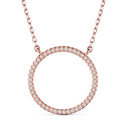 Rose Gold SHEGRACE Simple Design 925 Sterling Silver Pendant Necklaces, Micro Pave Grade AAA Cubic Zirconia Ring Pendant and Spring Ring Clasps, Rose Gold, 15.7 inch(40cm)