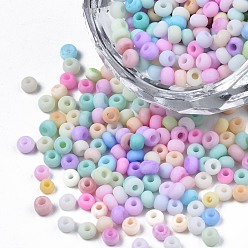 Couleur Mélangete 8/0 opaques perles de rocaille de verre, trou rond, dépoli couleurs, ronde, couleur mixte, 3~4x2~3mm, Trou: 0.8mm, environ 15000 pcs / livre