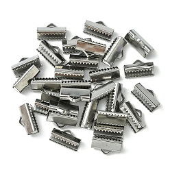 Stainless Steel Color 304 Stainless Steel Ribbon Crimp Ends, Stainless Steel Color, 7x13mm, Hole: 1.5x2mm