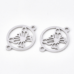 Stainless Steel Color 201 Stainless Steel Links connectors, Laser Cut Links, Flat Round with Butterfly, Stainless Steel Color, 20x15x1mm, Hole: 1.6mm