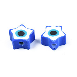 Синий Бусины из полимерной глины , звезда с дурным глазом, синие, 9x9x3.5~4.5 мм, отверстие : 1.4 мм
