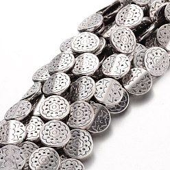 Plata Antigua De aleación de estilo tibetano planas hebras de perlas redondas, sin cadmio y níque y plomo, plata antigua, 11x3 mm, agujero: 1 mm, sobre 18 unidades / cadena, 7.8 pulgada