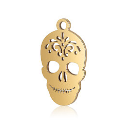 Oro 304 colgantes de acero inoxidable, cráneo del azúcar, para el día de fiesta mexicano de los muertos, dorado, 18x10.5x0.8 mm, agujero: 1 mm