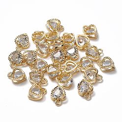 Golden Heart Alloy Charms, with Cubic Zirconia, Golden, 12x8.5x5mm, Hole: 1mm