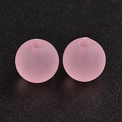 Бледно-Розовый Прозрачные акриловый шар бисером, матовый стиль, круглые, розовый жемчуг, 8 мм, Отверстие : 2 мм , около 1892 шт / 500 г