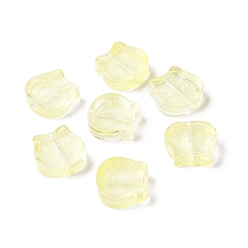 Yellow Transparent Spray Painted Glass Beads, Cat, Yellow, 13.5x14x5mm, Hole: 1.2mm