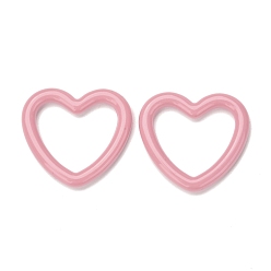 Pink Anneaux de liaison acryliques opaques, cœur, rose, 27x30x3.5mm, diamètre intérieur: 21x21.5 mm