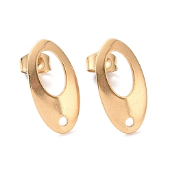 Golden 304 Stainless Steel Stud Earring Findings, with Loop, Curved, Oval, Golden, 18x9.50x1.30mm,Hole:1.50mm