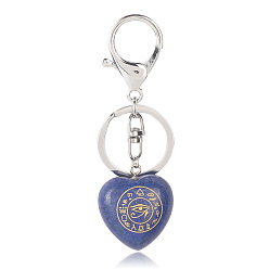 Lapis Lazuli Coeur de lapis-lazuli naturel avec porte-clés oeil d'horus, Porte-clés en pierre d'énergie reiki, pour sac, bijoux, décoration cadeau, 9.5x3 cm