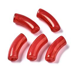 Rouge Perles acryliques, pierre d'imitation, tube incurvé, rouge, 34.5x13x11mm, Trou: 3.5mm, environ155 pcs / 500 g