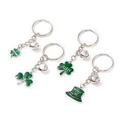 Vert Foncé Porte-clés pendentifs clou de girofle et chapeau en alliage d'émail, avec porte-clés fendus et grelot en fer platiné, vert foncé, 7.2 cm