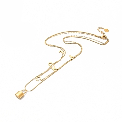 Doré  Placage ionique (ip) 304 colliers à pendentif porte-bonheur en acier inoxydable, colliers double couche pour femmes, or, 16.22 pouce (41.2 cm)