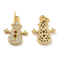 Real 18K Gold Plated 925 Sterling Silver Micro Pave Cubic Zirconia Charms, Christmas Snowman with Star Charm, with Jump Ring & 925 Stamp, Real 18K Gold Plated, 12.5x10x2mm, Hole: 2mm