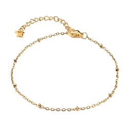 Golden 304 Stainless Steel Cable Chain, Satellite Chain Bracelets, with Rondelle Beads and Lobster Claw Clasps, Golden, 7-1/4 inch(18.5cm)