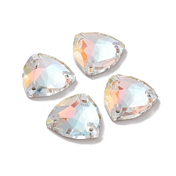 Light Crystal AB Forma de triángulo redondeado coser en diamantes de imitación, k 5 strass de cristal, multi-hilo de enlace, espalda plana plateada, decoración artesanal de costura, luz cristal ab, 17x17x5.5 mm, agujero: 1.2 mm