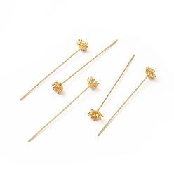Real 18K Gold Plated Brass Crystal Rhinestone Flower Head Pins, Real 18K Gold Plated, 53.5mm, Flower: 8x8x4mm, Pin: 0.7mm(21 Gauge)