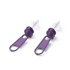 Violeta Oscura Pendientes colgantes con hebilla y cremallera de aleación con alfileres de hierro para mujer, violeta oscuro, 25.5 mm, pin: 0.7 mm