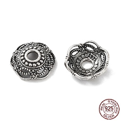 Antique Silver 925 Sterling Silver Bead Caps, Flower, Antique Silver, 7.5x2.5mm, Hole: 1.6mm