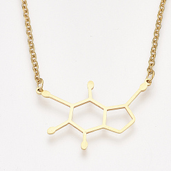 Golden 201 Stainless Steel Pendant Necklaces, with Cable Chains, Dopamine Molecular Structure, Golden, 17.5 inch(44.5cm), 2mm, Dopamine Molecular Structure: 22x32.5x1mm