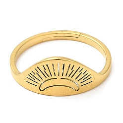 Real 18K Gold Plated 304 Stainless Steel Adjustable Rings, Sun, Golden, US Size 6(16.5mm)