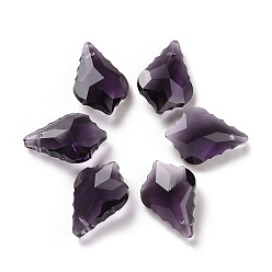 Purple Faceted Glass Pendants, Leaf, Purple, 22x15.5x8.5mm, Hole: 1mm