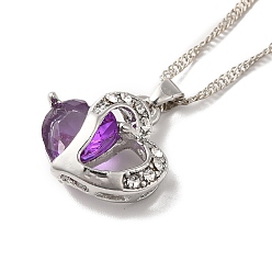 Dark Violet Resin Heart Pendant Necklace with Singapore Chains, Platinum Zinc Alloy Jewelry for Women, Dark Violet, 9.06 inch(23cm)