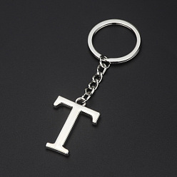 Letter T Platinum Plated Alloy Pendant Keychains, with Key Ring, Letter, Letter.T, 3.5x2.5cm