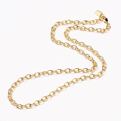 Real 18K Gold Plated Brass Cable Chain Necklaces, with Lobster Claw Clasps, Long-Lasting Plated, Word Good Luck, Real 18K Gold Plated, 24-3/8 inch(61.8cm)