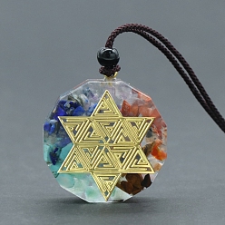 Star of David Chip de piedras preciosas mixtas naturales y sintéticas de chakra con collar con colgante de resina, estrella de david, 14.57 pulgada (37 cm)