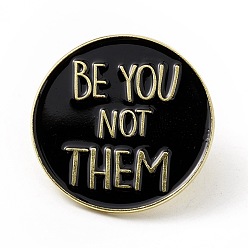 Word Black Flat Round Enamel Pin, Gold Plated Alloy Lapel Pin Brooch for Backpack Clothes, Word, 30x1.6mm