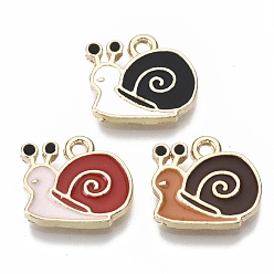 Mixed Color Eco-Friendly Zinc Alloy Charms, with Enamel, Cadmium Free & Nickel Free & Lead Free, Snail, Light Gold, Mixed Color, 12x14x2mm, Hole: 1.6mm