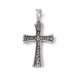 Antique Silver 304 Stainless Steel Pendants, Cross Charms, Antique Silver, 39x24.5x2.5mm, Hole: 4.5x8.5mm