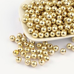 Or Célébrations carnaval, perles de mardi gras, perles acryliques plaquées, ronde, or, environ 8 mm de diamètre, trou: 1.5 mm, environ 2000 pcs / 500 g