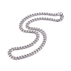 Stainless Steel Color Men's 201 Stainless Steel Cuban Link Chain Necklaces, with Lobster Claw Clasps, Stainless Steel Color, 24.2 inch(61.5cm)