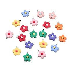 Mixed Color Opaque Resin Pendants, with Platinum Tone Iron Loops, Five-Petal Flower Charm, Mixed Color, 28x24.5x6.5mm, Hole: 2x2.5mm