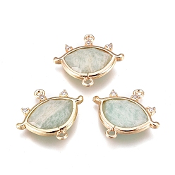 Amazonite Natural Amazonite Links, with Light Gold Plated Edge Brass Loops and Crystal Rhinestone, Faceted, Eye, 21x20x5mm, Hole: 1.2mm and 1.6mm