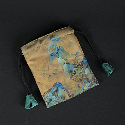 пшеница Прямоугольные подарочные пакеты для украшений из ткани в китайском стиле для серег, Браслеты, ожерелья упаковка, горный узор, цвет пшеницы, 12x10 см