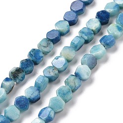Light Sky Blue Natural Calcite Beads Strands, Dyed, Hexagon, Light Sky Blue, 6.5x6x3.5mm, Hole: 1mm, about 64pcs/strand, 15.94 inch(40.5cm)