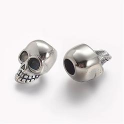 Antique Silver 304 Stainless Steel Beads, Skull, Large Hole Beads, Antique Silver, 20x13x13mm, Hole: 6mm
