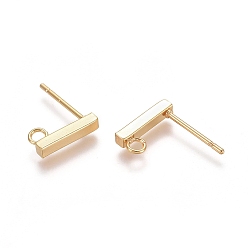 Real 18K Gold Plated 304 Stainless Steel Stud Earring Findings, with Loop, Rectangle, Real 18k Gold Plated, 10x2x2mm, Hole: 1.5~1.8mm, Pin: 0.8mm