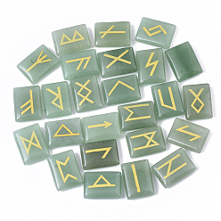 Green Aventurine Natural Green Aventurine Cabochons, Divination Stone, Rectangle with Runes/Futhark/Futhorc, 20x15x6.5mm, 25pcs/et