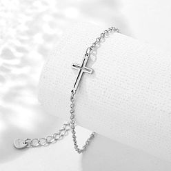 Stainless Steel Color Stainless Steel Cross Link Bracelet with Cable Chains, Platinum, 6-1/2 inch(16.5cm)