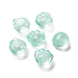 Medium Aquamarine Transparent Spray Painted Glass Beads, Cat Paw Print, Medium Aquamarine, 11x12x8.5mm, Hole: 1.2mm