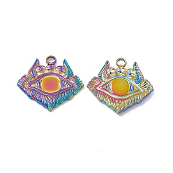 Rainbow Color Ion Plating(IP) 304 Stainless Steel Pendants, Eye with Skull Charm, Rainbow Color, 23.5x25x2mm, Hole: 2.8mm